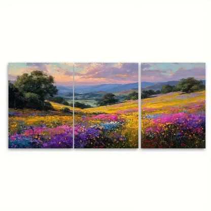 3pcs Wildflowers Meadow at Sunset Wall Art Set Canvas Framed 50x70cm - High Quality Print 100% Australian Made Wall Canvas Ready to Hang