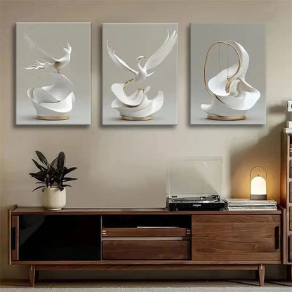 3pcs Elegant White Crane Modern Luxury Perfect Wall Art Set Canvas Framed 40x60cm - High Quality Print 100% Australian Made Wall Canvas Ready to Hang