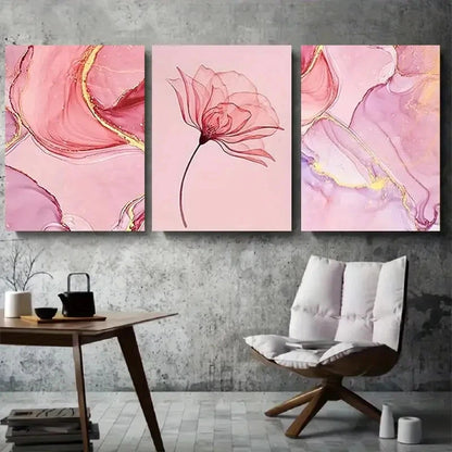 3pcs Pink Alcohol Ink Floral Wall Art Set Canvas Framed 40x60cm - High Quality Print 100% Australian Made Wall Canvas Ready to Hang
