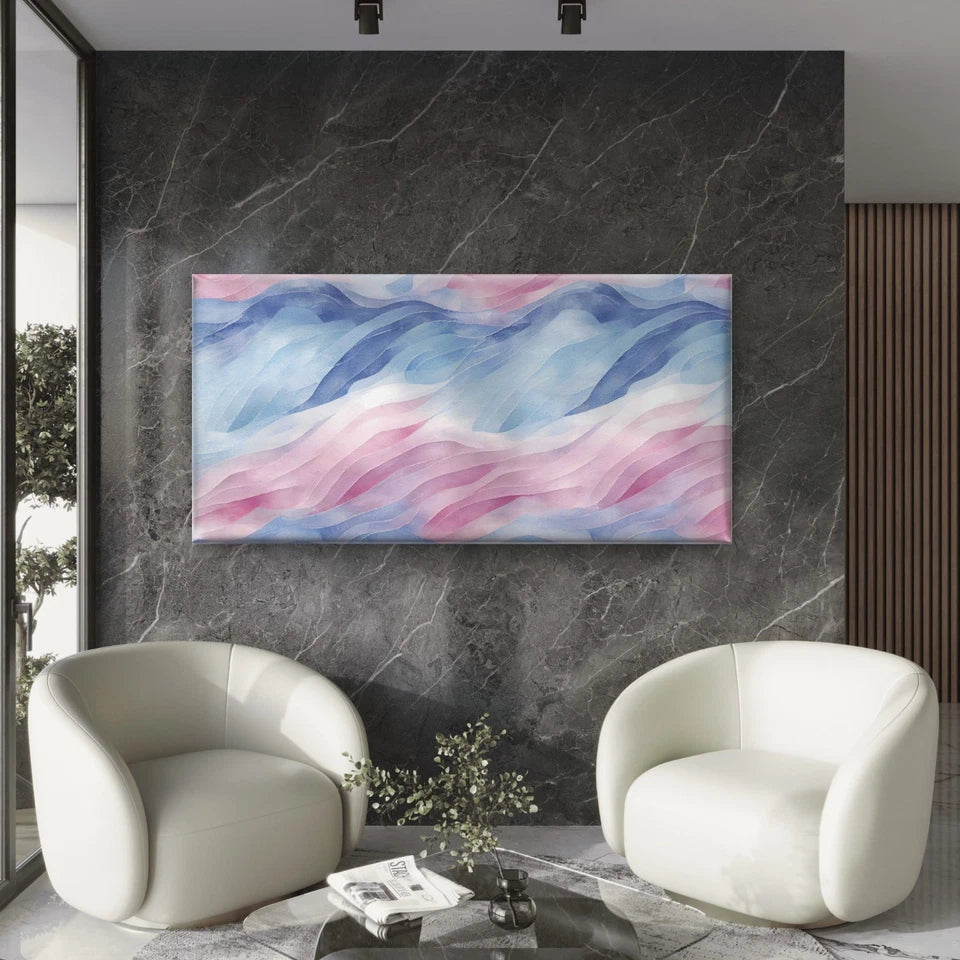 Blue Pink Swirls Wall Art Canvas Office Home Room Framed 120x60cm