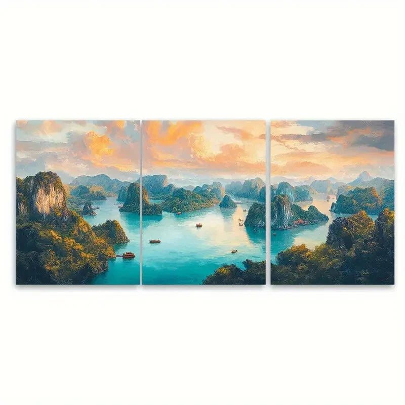 3pcs Vibrant Vietnamese Landscape with Lush Metal Print Ready to Hang Art