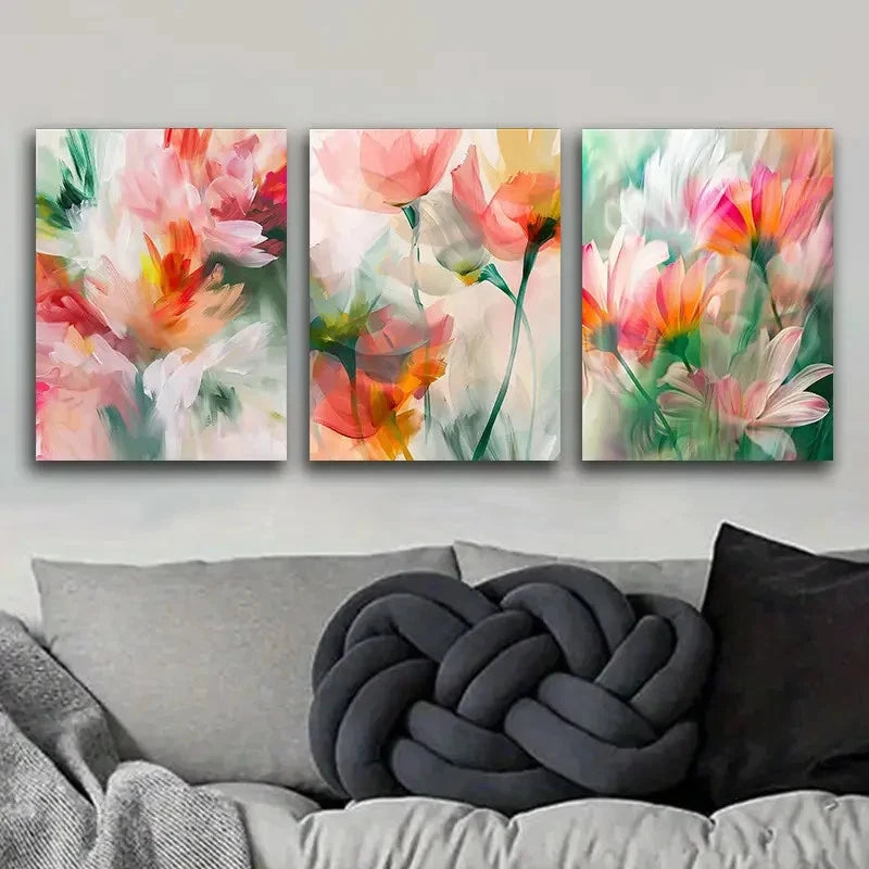3pcs Featuring Abstract Floral Designs Metal Print Ready to Hang Art