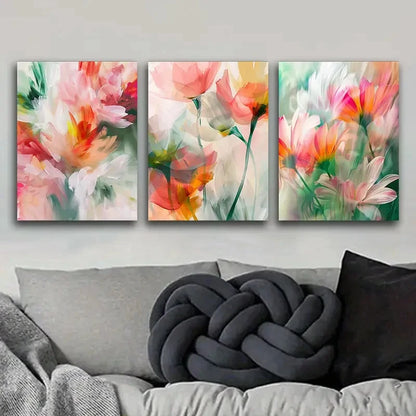 3pcs Featuring Abstract Floral Designs Metal Print Ready to Hang Art