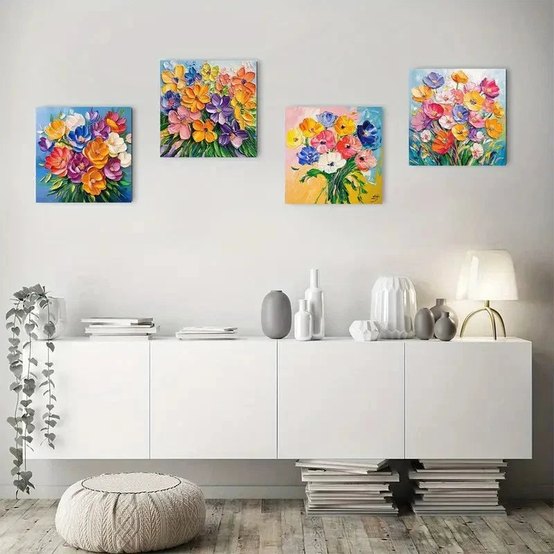 4pcsVibrant WildflowerWall Art Canvas Framed