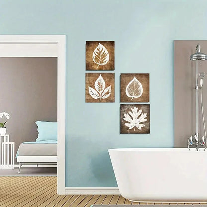 4pcs Aesthetic Vintage Leaf Theme Wall Art Canvas Framed