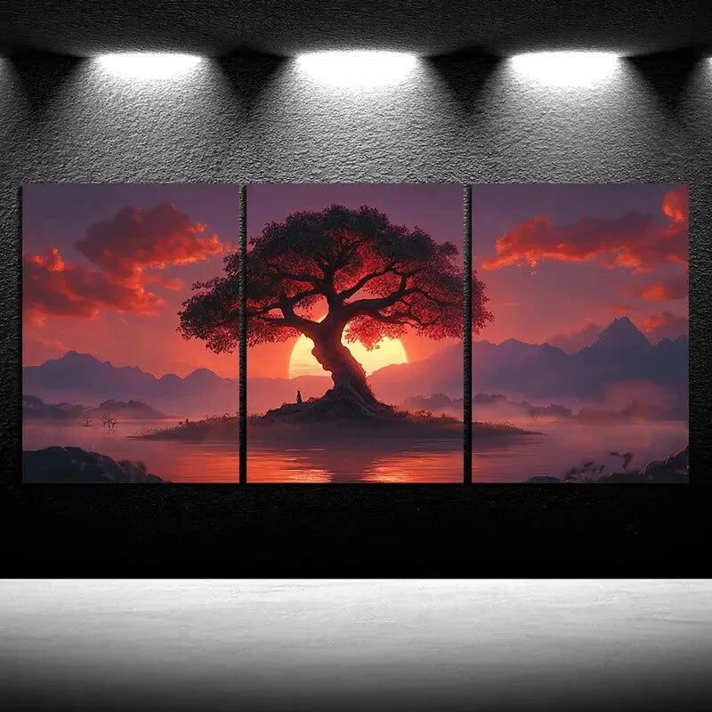 3pcs Tree on the Island Mural Metal Print Ready to Hang Art