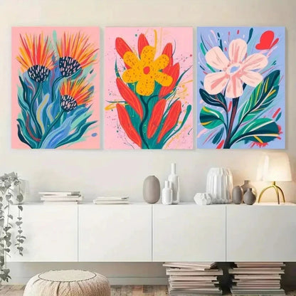 3pcs Protea Flower Color Splash Painting Metal Print Ready to Hang Art
