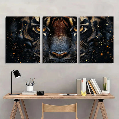 3pcs Black and Golden Tiger Animal Metal Print Ready to Hang Art