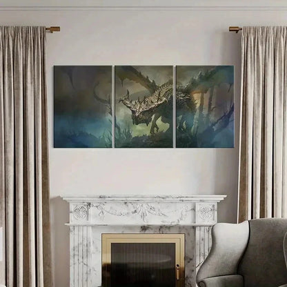 3pcs Fantasy Creatures & Dragons Wall Art Set Canvas Framed 40x60cm - High Quality Print 100% Australian Made Wall Canvas Ready to Hang