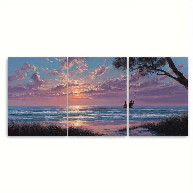 3pcs Seamless Continuous Landscape Painting Wall Art Set Canvas Framed 60x90cm – High Quality Print 100% Australian Made Wall Canvas Ready to Hang