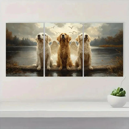 3pcs Dogs Angel Wings Lake Pet Metal Print Ready to Hang Art