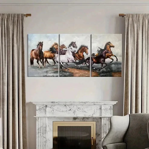 3pcs Animal Aesthetics Art Eight Horses Wall Art Canvas Unframed - High Quality Print 100% Australian Made Wall Canvas
