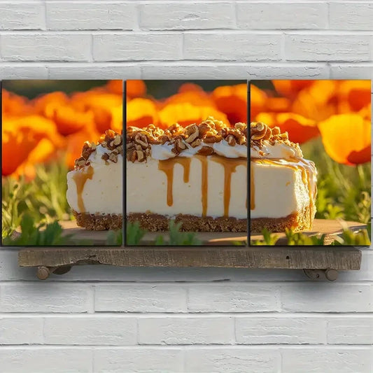 3pcs Delicious Cheesecake Pieces Metal Print Ready to Hang Art