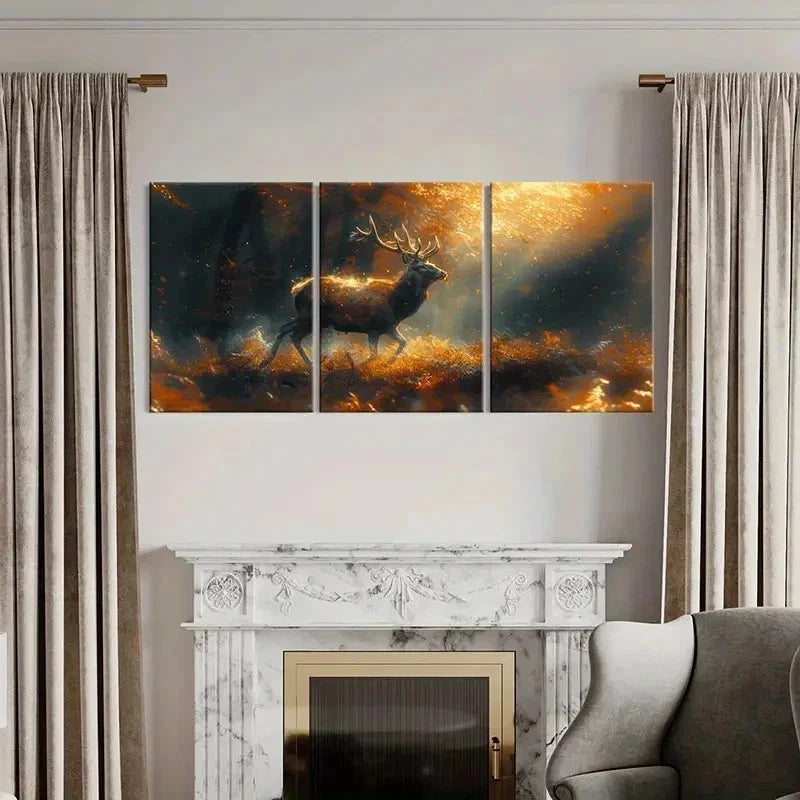 3pcs Deer In The Forest Vintage Animal Wall Art Set Canvas Framed 40x60cm - High Quality Print 100% Australian Made Wall Canvas Ready to Hang