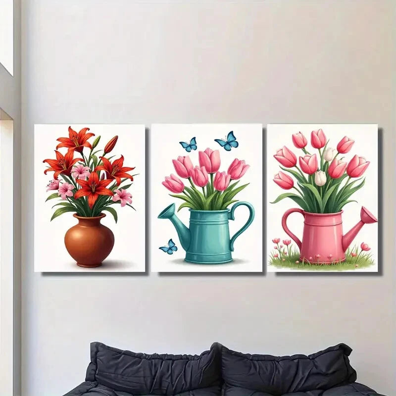 3pcs Colorful Floral Beautiful Flower Metal Print Ready to Hang Art