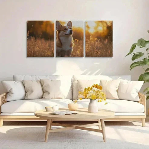 3pcs Corgi Dog in Tall Grass Decoration Wall Art Canvas Unframed - High Quality Print 100% Australian Made Wall Canvas