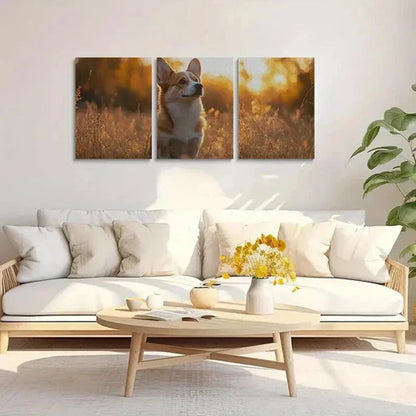 3pcs Corgi Dog in Tall Grass Decoration Wall Art Canvas Unframed - High Quality Print 100% Australian Made Wall Canvas
