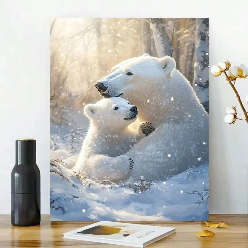 Polar Bear Family Snowy Scene Bear 40x60cm Metal Print Ready to Hang
