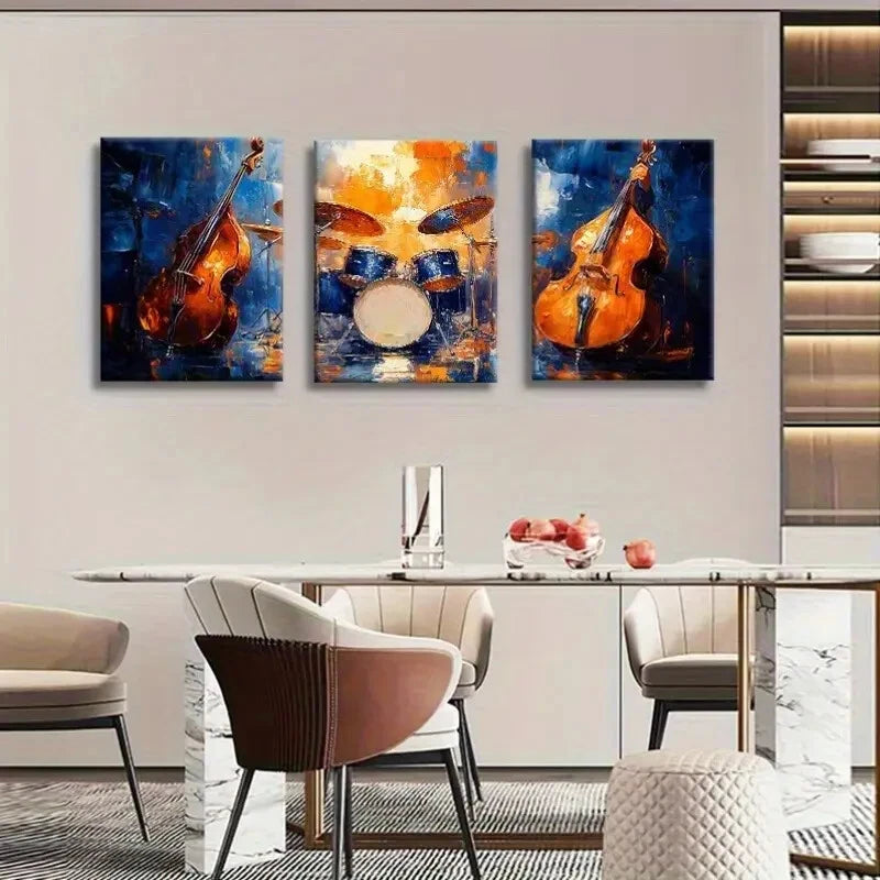 3pcs Abstract Instrument Painting Vibrant Drum Metal Print Ready to Hang Art