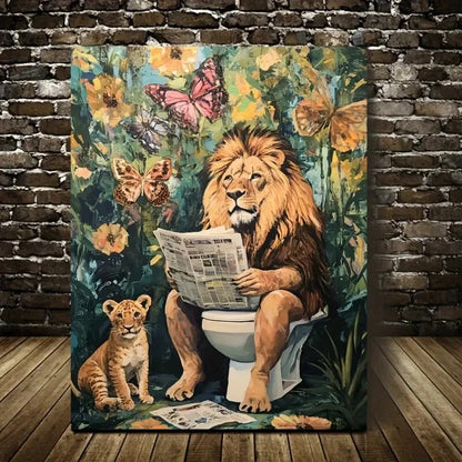 Beautiful Depicting a Lion Family Painting 40x60cm Metal Print Ready to Hang