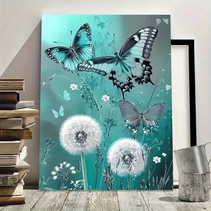 Gray Andelions With Butterflies, White Flowers  40x60cm Metal Print Ready to Hang