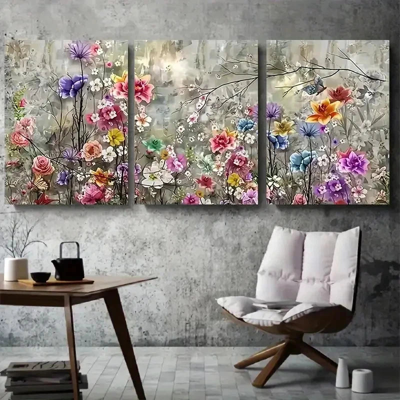 3pcs Mixed Flower Design Nature Inspired Metal Print Ready to Hang Art