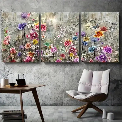 3pcs Mixed Flower Design Nature Inspired Metal Print Ready to Hang Art