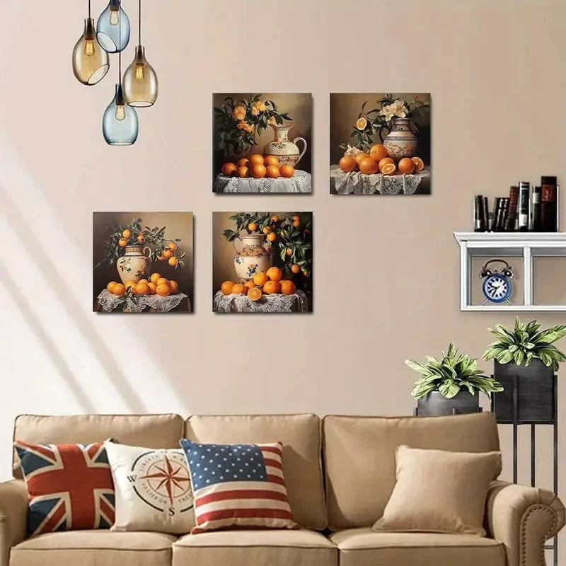 4pcs Fruits Flowers Picture Wall Art Canvas Framed