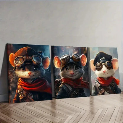 3pcs Steampunk Mouse Wall Art Set Canvas Unframed – High Quality Print 100% Australian Made Wall Canvas