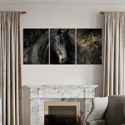 3pcs Black Horse Art Equestrian Decor Metal Print Ready to Hang Art