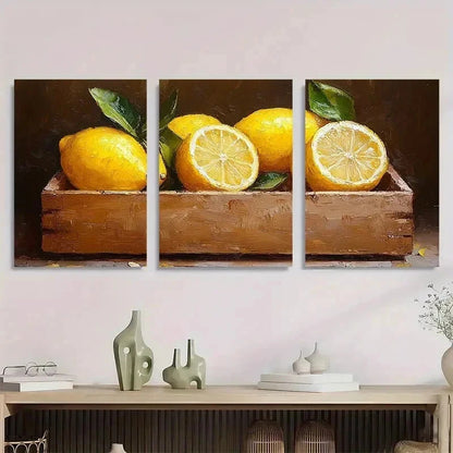 3pcs Lemon Fruits Artwork Neutral Perfect Wall Art Set Canvas Framed 40x60cm - High Quality Print 100% Australian Made Wall Canvas Ready to Hang