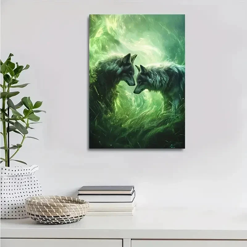 Beautiful Surreal Wolf Meadow Painting Painting 40x60cm Metal Print Ready to Hang