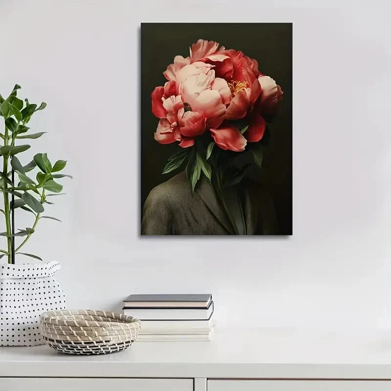 Vibrant Pink & Red Floral Painting with Dark  40x60cm Metal Print Ready to Hang
