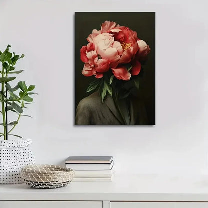 Vibrant Pink & Red Floral Painting with Dark  40x60cm Metal Print Ready to Hang