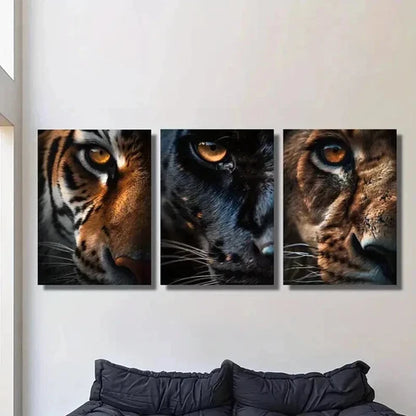 3pcs Close Up of Tiger Panther and Lion Eyes Wall Art Canvas Unframed - High Quality Print 100% Australian Made Wall Canvas