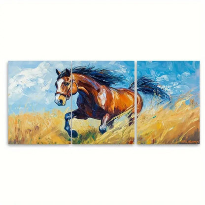 3pcs Horse Oil Painting Farm Animals K Wall Art Set Canvas Framed 60x90cm - High Quality Print 100% Australian Made Wall Canvas Ready to Hang