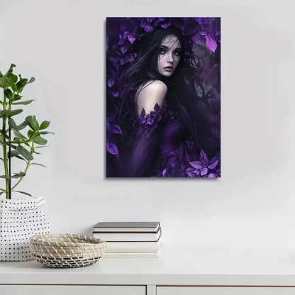 Elegant Woman with Floral Design Painting 40x60cm Metal Print Ready to Hang