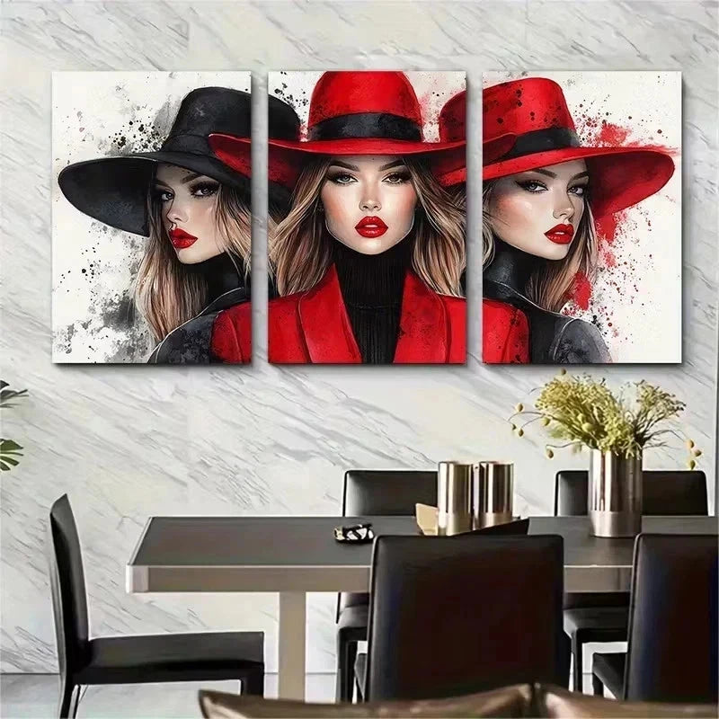 3pcs Elegant Fashion Illustration Wall Art Set Canvas Framed 50x70cm - High Quality Print 100% Australian Made Wall Canvas Ready to Hang
