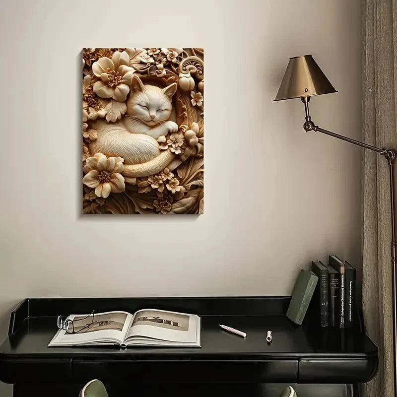 Thai Royal Cat Among Blooming Flowers 40x60cm Metal Print Ready to Hang