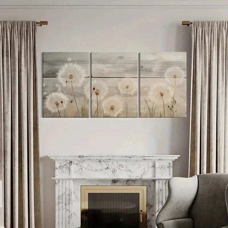 3pcs Rustic Wooden Background Dandelion Floral Wall Art Set Canvas Framed 40x60cm - High Quality Print 100% Australian Made Wall Canvas Ready to Hang