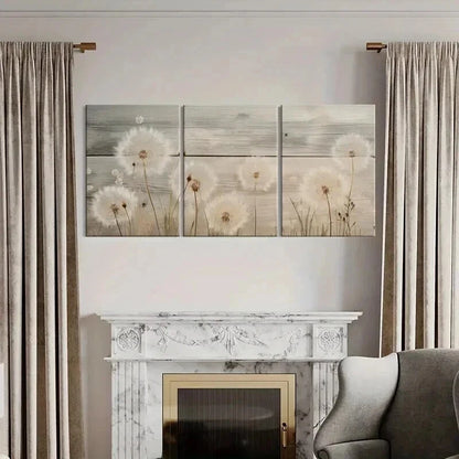 3pcs Rustic Wooden Background Dandelion Floral Wall Art Set Canvas Framed 40x60cm - High Quality Print 100% Australian Made Wall Canvas Ready to Hang