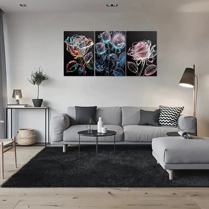 3pcs Colorful Rose Triptych Modern Metal Print Ready to Hang Art