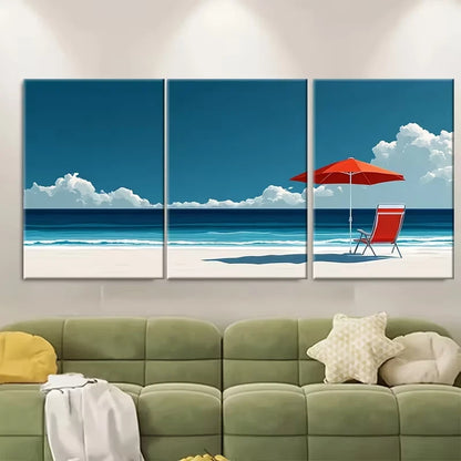 3pcs Minimalist Beach Scene Metal Print Ready to Hang Art