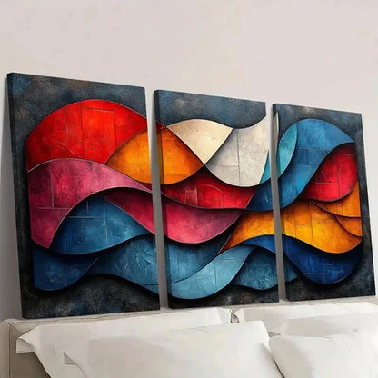 3pcs Vibrant Mixed Colors Cubist Painting Wall Art Set Canvas Unframed - High Quality Print 100% Australian Made Wall Canvas