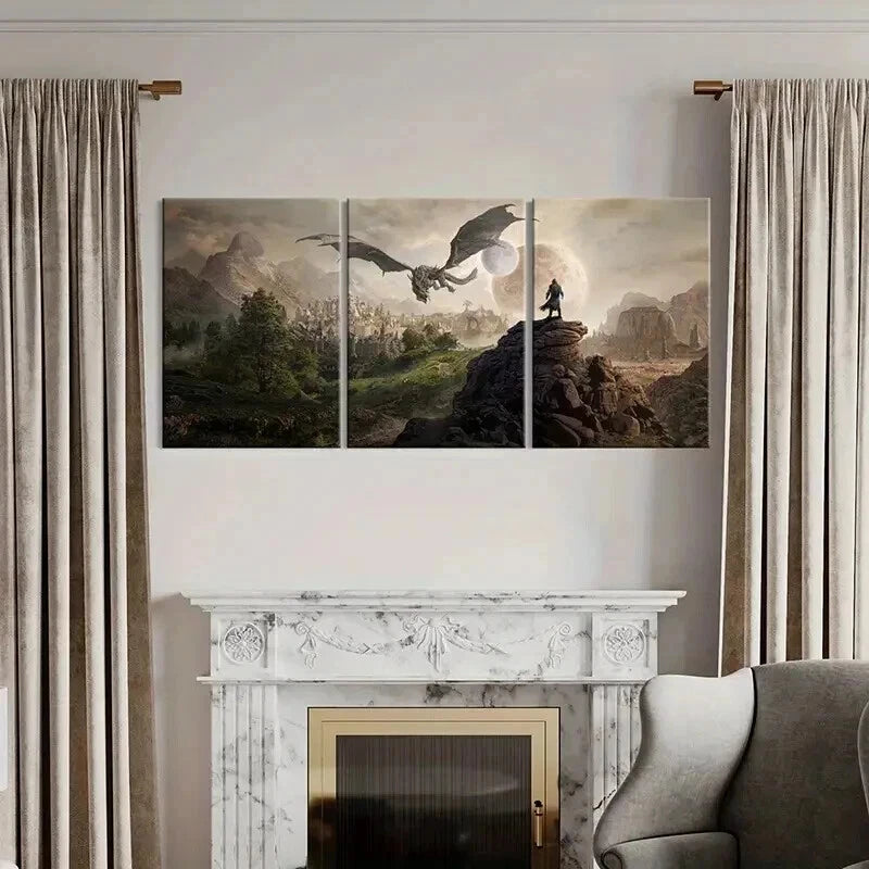 3pcs Fantasy Creature Dragon Decoration Wall Art Set Canvas Framed 40x60cm - High Quality Print 100% Australian Made Wall Canvas Ready to Hang