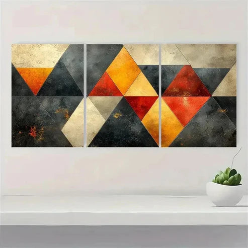 3pcs Mid Century Polygon Pattern YU Wall Art Set Canvas Unframed - High Quality Print 100% Australian Made Wall Canvas - Bella Home Decor