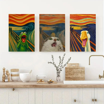 3pcs Screaming and Shouting Animals Metal Print Ready to Hang Art