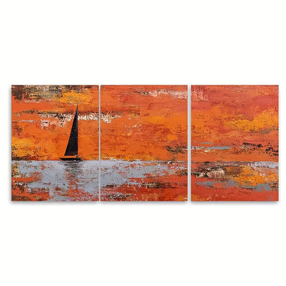 3pcs Abstract Sunset Boat Painting Wall Art Set Canvas Framed 60x90cm - High Quality Print 100% Australian Made Wall Canvas Ready to Hang