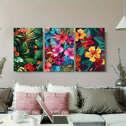 3pcs Tropical Flower Vibrant Lily Tropical Leaves Metal Print Ready to Hang Art
