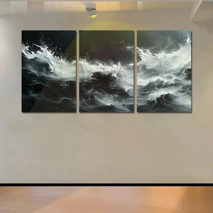 3pcs Stormy Sea Waves Crashing Against Shore Wall Art Set Canvas Framed 40x60cm - High Quality Print 100% Australian Made Wall Canvas Ready to Hang